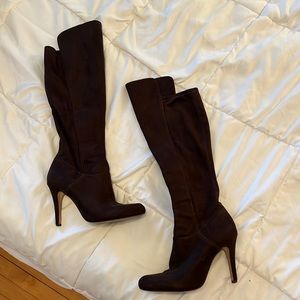 Brown suede knee-high boots
